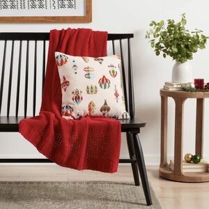 NWT 2 Embroidered MCM 50s 60s Vintage Ornament Square Christmas Throw Pillow 18”